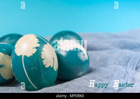 Happy easter, organic blue easter eggs with blue backgrounds, easter holiday decorations, easter concept backgrounds Stock Photo
