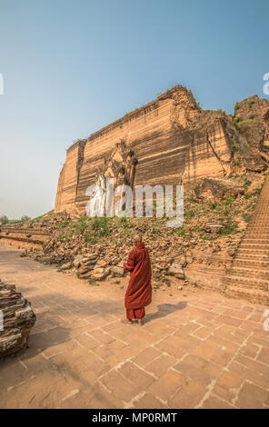 Monk in Mingun Temple Mandalay Myanmar Stock Photo