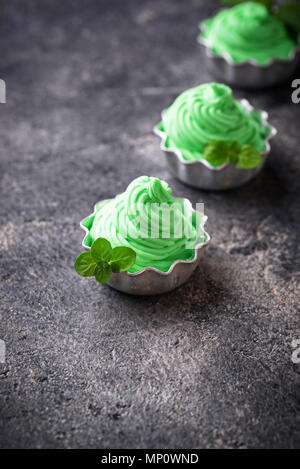 Mint ice cream in bowls Stock Photo