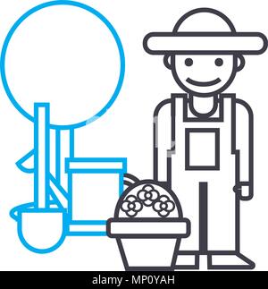 tractor cultivating field line icon vector illustration Stock Vector ...