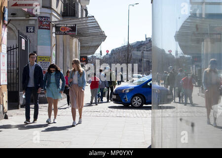 WARSAW, POLAND - APRIL 28, 2018: People on the street at Praga disrtrict Stock Photo