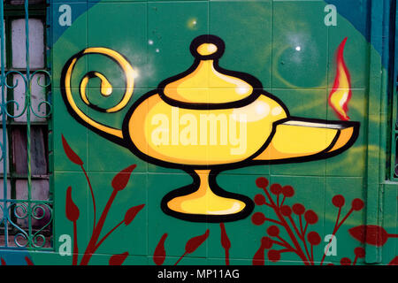 Aladdin's lamp street art in bogota, Colombia Stock Photo