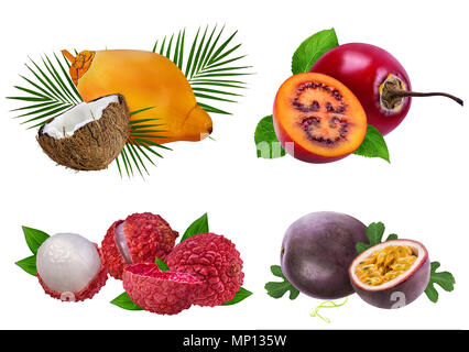 Collection of exotic fruits isolated on a white background Stock Photo