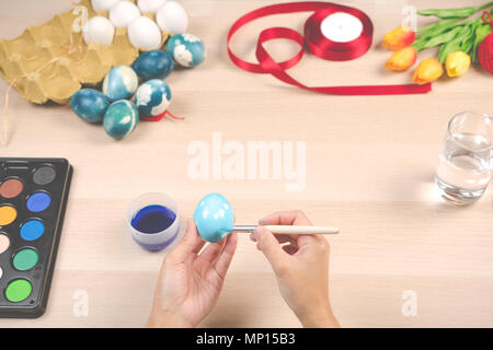 Happy easter, women is painting the easter eggs for easter day festival holiday, easter concept backgrounds with copy space Stock Photo