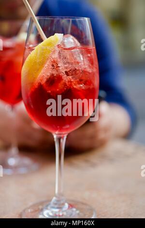 lifestyle flatlay shoot of alcholic italian famous refreshing drink outdoor, summer italian drink Stock Photo