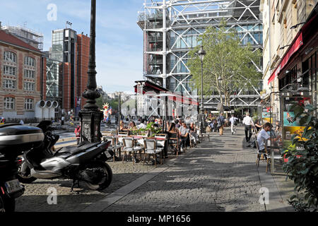 Paris Rue Brisemiche street scene with a view of the Pompidou Centre building in spring France Europe EU    KATHY DEWITT Stock Photo