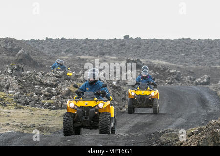 BRP outlander ATVS quads, atv, quad, bike, sport, vehicle, extreme, adventure, race, speed, road, dirt, wheel, motocross, terrain, motor, outdoor, riding, transportation, offroad, competition, motorcycle, power, rider, transport, fun, helmet, active, 4x4, motorbike, mud, man, action, off-road, sand, sports, leisure, trail, dangerous, driving, desert, track, racer, drive, ride, off road use on training run at Grindavik, Iceland, Stock Photo