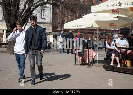 WARSAW, POLAND - APRIL 28, 2018: People on the central street of Warsaw Stock Photo