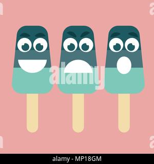 Funny Cartoon Ice Cream with Different Emotions. Colorful Vector Set Stock Vector