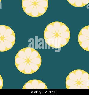 Seamless pattern with fresh lemons on blue background Stock Vector