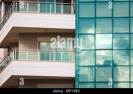 close up photo of hotel balconies Stock Photo