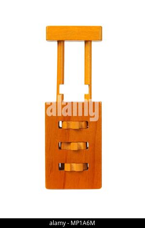 Wooden puzzle made as padlock isolated on white background Stock Photo