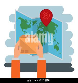 delivery service hand with box lifting Stock Vector