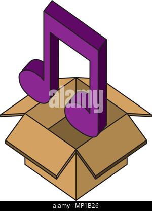 cardboard box music note sound isometric design Stock Vector