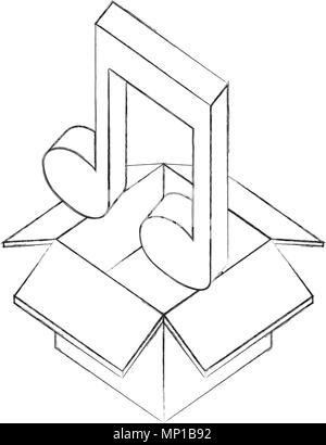 cardboard box music note sound isometric design Stock Vector