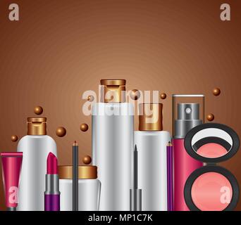 spray cream tube cosmetic makeup products Stock Vector