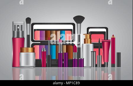 spray cream tube cosmetic makeup products Stock Vector