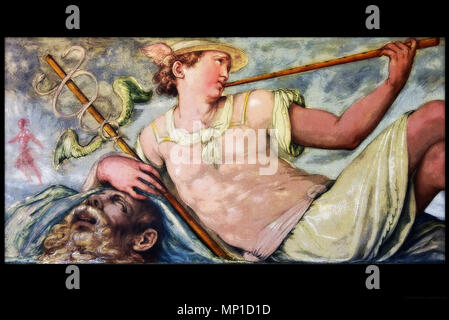 Casa di Giorgio Vasari, painted grisaille, detail, Mercury with caduceus, representing the planet (rendered in PS), by Vasari, Arezzo, Tuscany, Italy Stock Photo