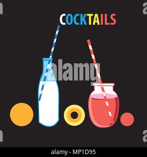 Illustration of colored cocktails on a dark background Stock Vector
