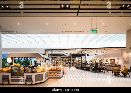 Interior design of Food Emporium entrance, people can walk in freely to choose their favourite stall for a hot meal. Singapore Airport terminal 4. Stock Photo