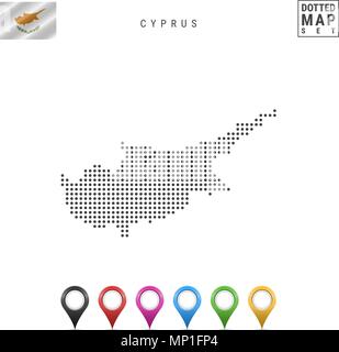 Vector Dotted Map of Cyprus. Simple Silhouette of Cyprus. The National Flag of Cyprus. Set of Multicolored Map Markers Stock Vector
