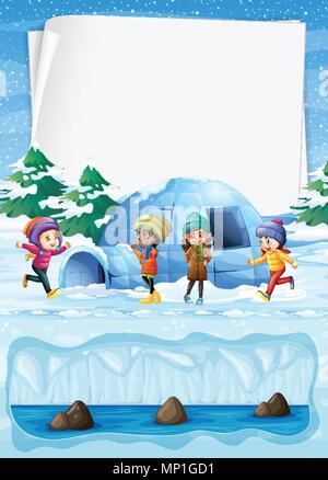 Kids in North Pole and Igloo illustration Stock Vector