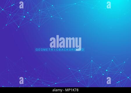 Geometric graphic background molecule and communication. Connected lines with dots. Minimalism chaotic illustration background. Concept of the science, chemistry, biology, medicine, technology Stock Vector
