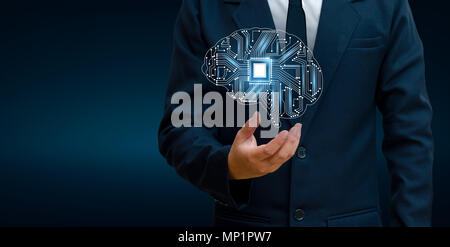concept of thinking.background with brain CPU Mind series technology symbols  subject of computer science, artificial Stock Photo