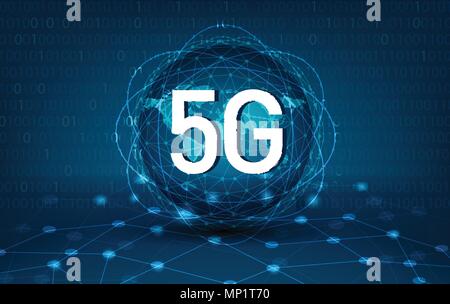 5g 4g network global Earth Communications network map of the world Blue map Dark blue background map world vector global logistics network Stock Vector