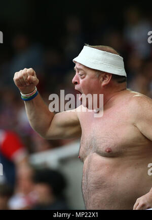 St James Park, Newcastle, UK. 20th May, 2018. Dacia Magic Weekend of Rugby League; Hull Kingston Rovers versus Hull FC; A Hull Kingston Rovers fan cheers his team Credit: Action Plus Sports/Alamy Live News Stock Photo