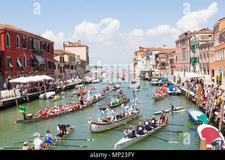 Venice, Veneto, Italy. 20th May 2018. Diversity of boats  participating in the 44th Vogalonga Regatta  rowing on the Cannaregio Canal. This is a non-competitive regatta celebrating the art of rowing and any man-powered craft may enter.  Around 2100 boats are said to have entered this year. Credit MCpicsAlamy Live News Stock Photo
