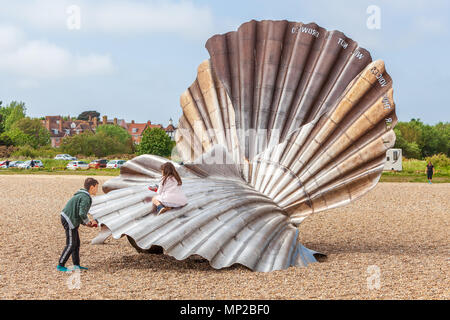 view of the scallop sculpture by  maggi hambling aldeburgh suffolk