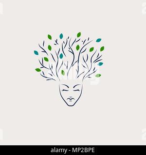 Girl with tree Stock Vector