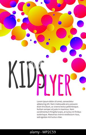 Kids bright flyer with confetti, abstract summer banner, poster, template, background for birthday invitation. Vector stock Stock Vector