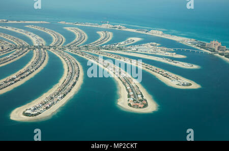 Aerial view of Palm Jumeirah man made island on a sunny day. Dubai, UAE. Stock Photo