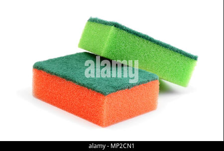 New sponges for washing of ware isolated on a white background Stock Photo