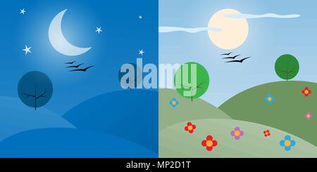 Day and night illustration Stock Vector