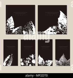 Collection of vector template label, visit cards, square greeting cards and banners with home plants, wild flowers and herbs.Business set of design te Stock Vector