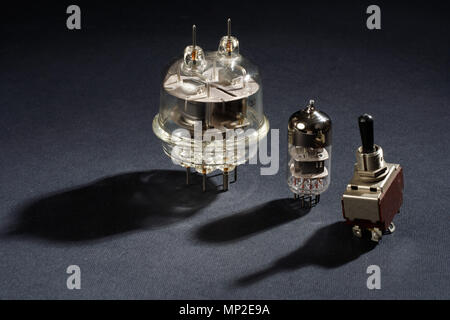 old vacuum tube on black background Stock Photo