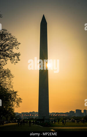 Washington Monument at Sunset, Washington, DC Stock Photo
