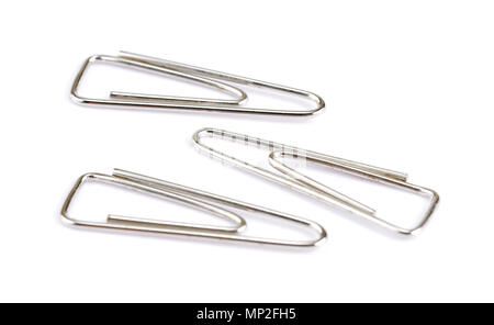 Image of silver paper clip isolated on white background Stock Photo