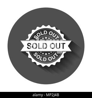 Sold out grunge rubber stamp. Vector illustration with long shadow. Business concept sold stamp pictogram. Stock Vector