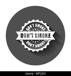 Don't smoke grunge rubber stamp. Vector illustration with long shadow. Business concept no smoking stamp pictogram. Stock Vector