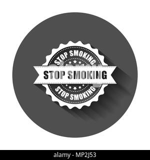 Stop smoking grunge rubber stamp. Vector illustration with long shadow. Business concept no smoke stamp pictogram. Stock Vector