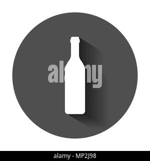 Wine bottle icon in flat style. Alcohol bottle illustration with long shadow. Beer, vodka, wine concept. Stock Vector