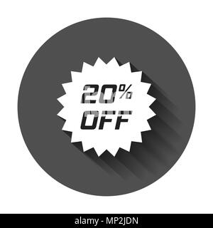 Discount sticker vector icon in flat style. Sale tag sign illustration with long shadow. Promotion 20 percent discount concept. Stock Vector
