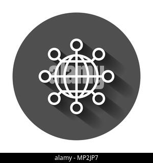 Sharing globe icon in flat style. Digital connect illustration with long shadow. Teamwork communication business concept. Stock Vector