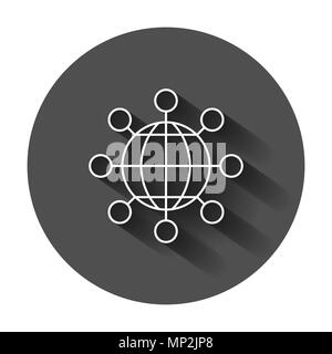 Sharing globe icon in flat style. Digital connect illustration with long shadow. Teamwork communication business concept. Stock Vector