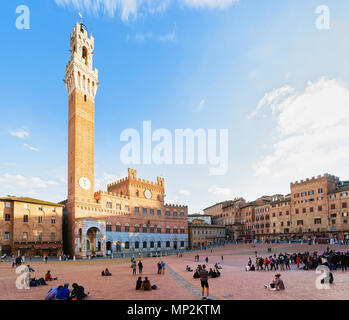 Siena, Italy - October 19, 2016: People in Torre del Magnia Tower on Piazza Campo Square in Siena, Tuscany, Italy Stock Photo