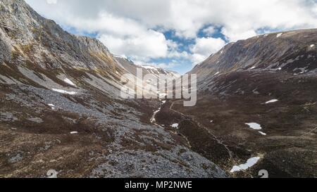 Lairig Ghru high in the Grampian Mountains. A famous mountain pass that cuts through the Cairngorms near to Aviemore and Ben Macdui. Stock Photo